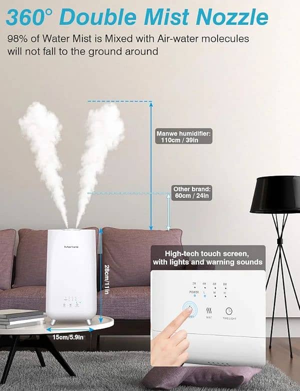 Manwe Humidifier 3L, Cool Mist Air Humidifiers Ultra Quiet 4