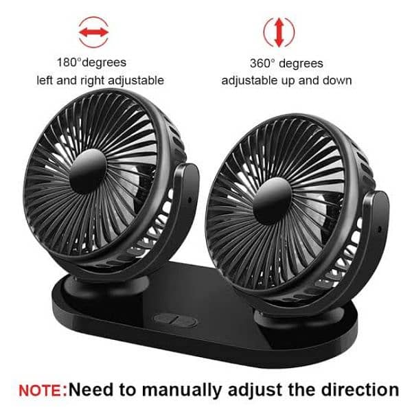 Double-head Mini Car Fan Adjustable Direction Car Small Fan 1