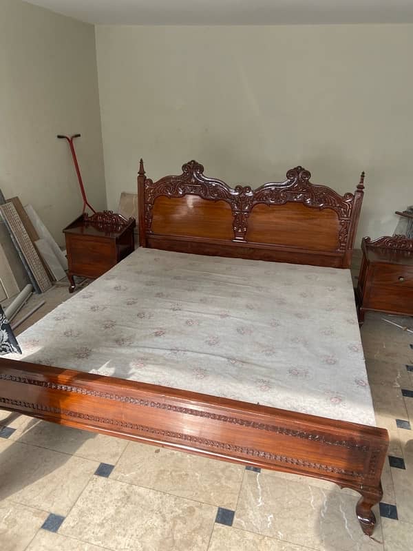 Wooden double bed with side tables and dressing table 0