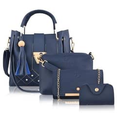 Stylish Blue PU Leather Hand Bag Set