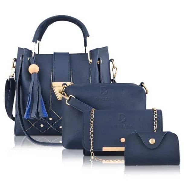 Stylish Blue PU Leather Hand Bag Set 0