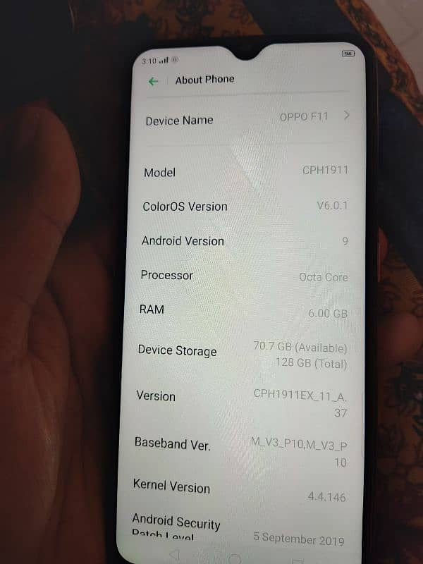 oppo F. 11 6/128 ma hai  all ok hai open hua hai back chang hai 8