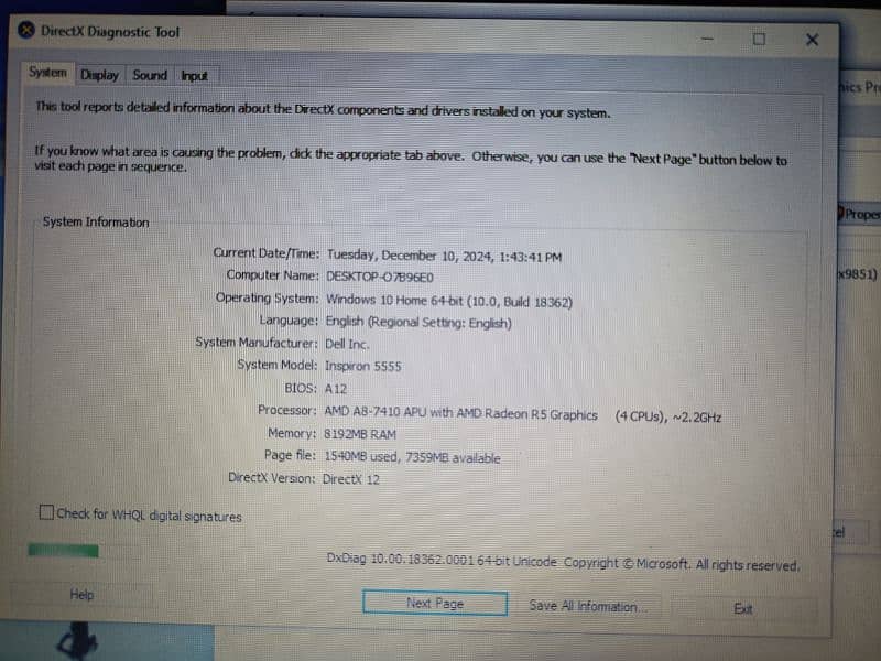 Dell Inspiron 7th gen 8 gb ram 320gb hdd 1 gb dedicated graphics 4