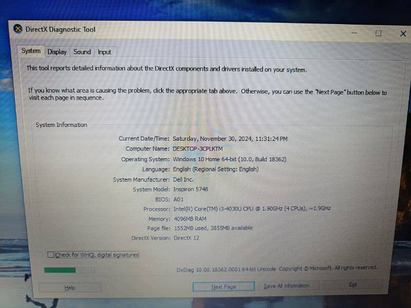 dell Inspiron 5748 , 4th gen, 4 gb ram, 320 gb hdd 17 inch 3