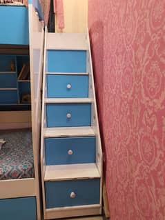 Bunk bed with study table and wardrobe 2 door