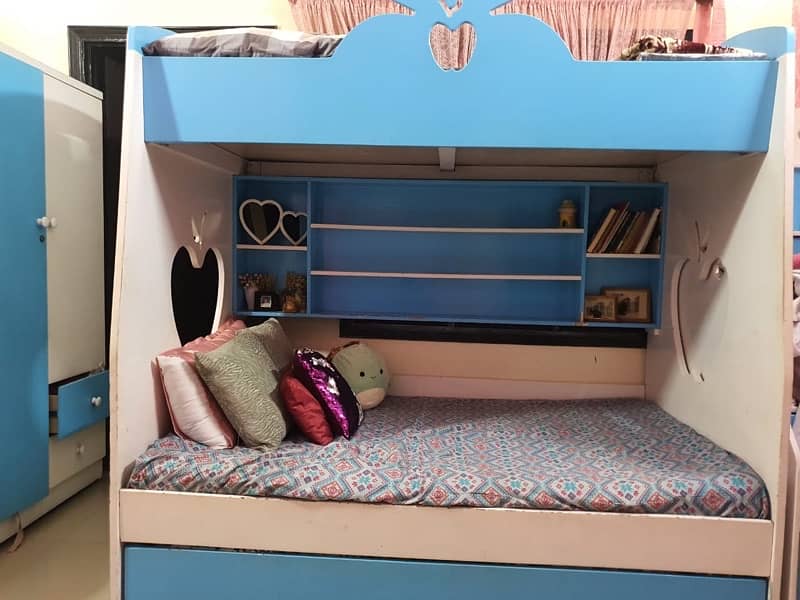 Bunk bed with study table and wardrobe 2 door 1