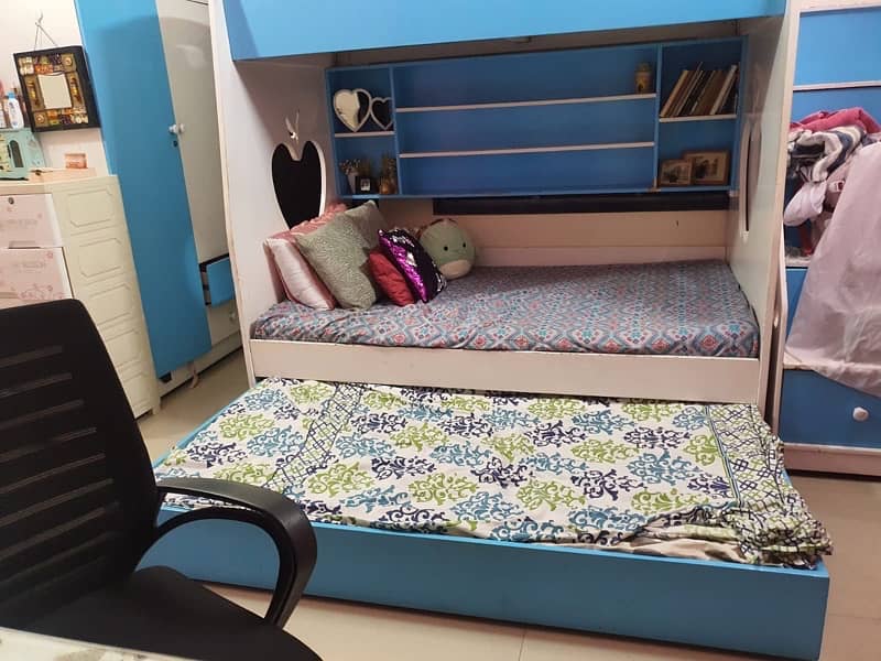 Bunk bed with study table and wardrobe 2 door 3