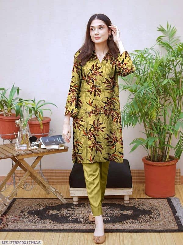 2 pcs women's unstitched khaddar digital print shirt 13