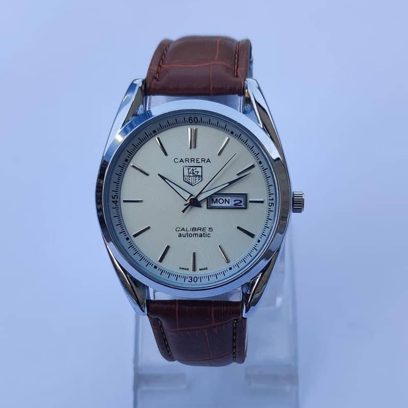 Men's Automatic Stainless Steel & Leather Strap Round Watch 0