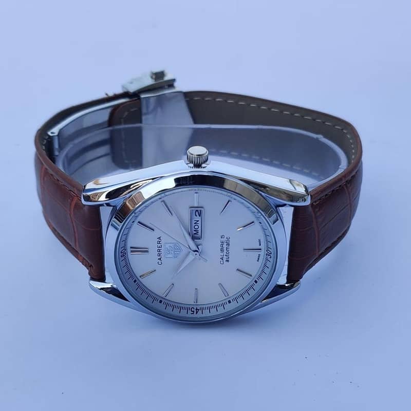 Men's Automatic Stainless Steel & Leather Strap Round Watch 2