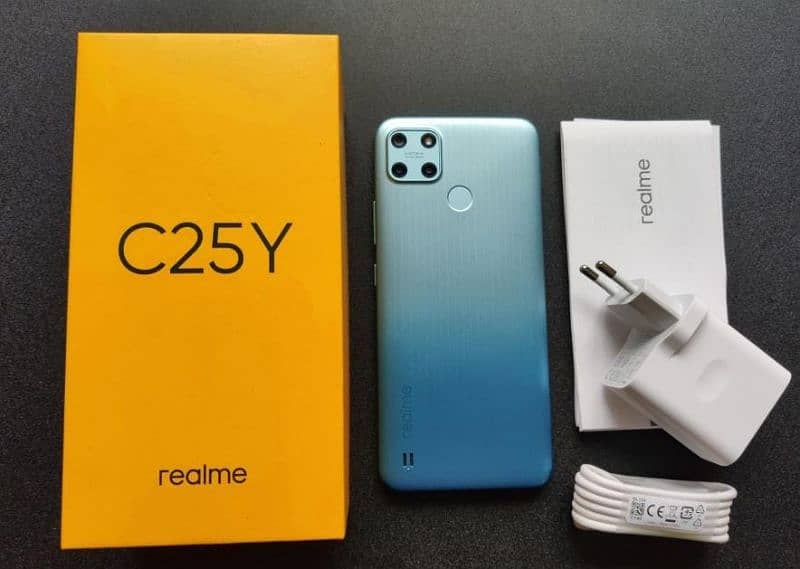 Realme C25Y  blue colour mobile with box and charger 1