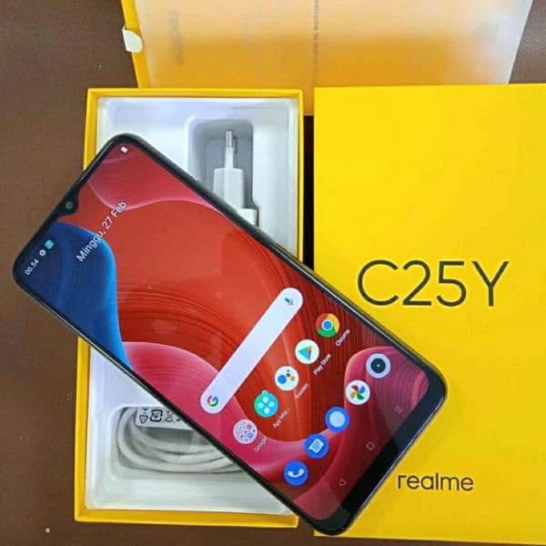 Realme C25Y  blue colour mobile with box and charger 2