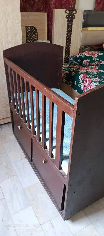 Wooden Baby Bed + Cupboard + Mattress 0