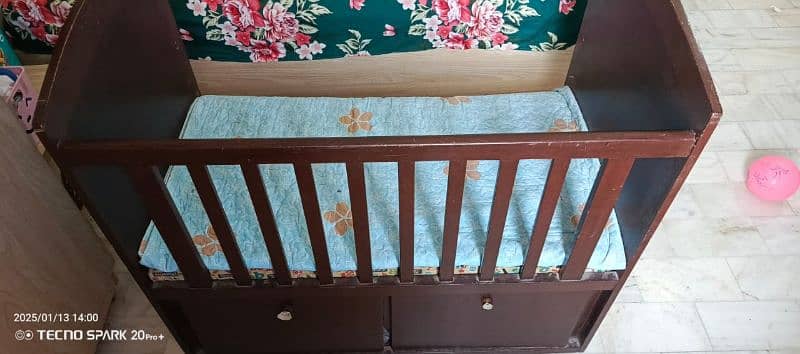 Wooden Baby Bed + Cupboard + Mattress 1