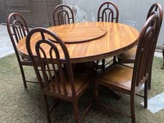 Wooden Round Dinning table with 6Leather seats