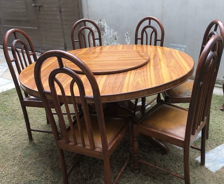 Wooden Round Dinning table with 6Leather seats 2