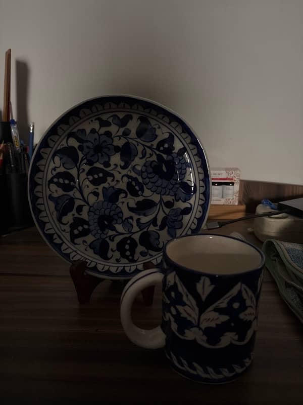 Blue ornamental plate and mug 0