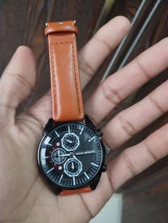 man luxury style watch brown leather straps