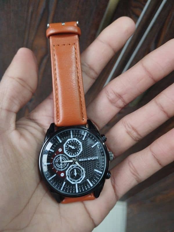 Men luxury style watch brown leather straps 0