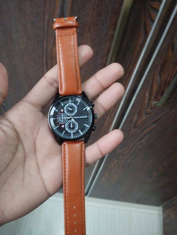 Men luxury style watch brown leather straps 1