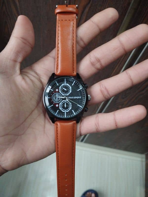 Men luxury style watch brown leather straps 4