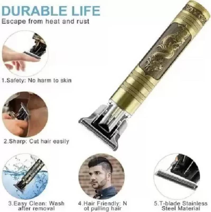 Rechargeable T9 Trimmer Dragon Style Metal Body for Men & Women 3