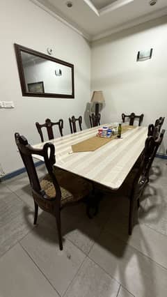 Elegant Pure Sheesham Wood Dining Table with 8 Chairs & 8ft Glass Top