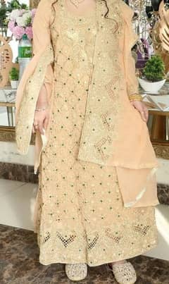 peach color long maxi with cut work dupatta