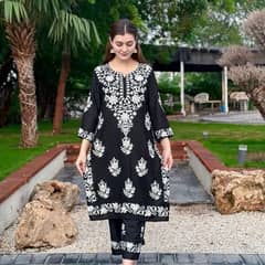 2 Pc Stylish Black Embroidered Cottan shirt and trouser