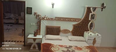 royal bed with mattress and with side tables and dressing table