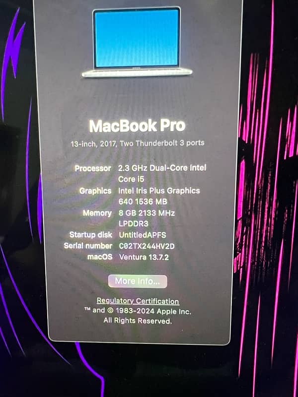 Macbook Pro 2017 13.3 inch core i5 8GB RAM 256 GB SSD 0