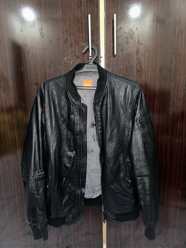 Premium BOSS Black Leather Jacket - Medium Size 0