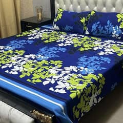 3 Pcs Crystal Cotton Printed Double Bedsheet