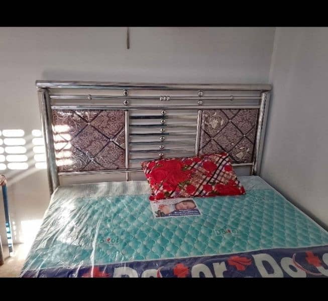 steel double bed with mitrese queen size new 0