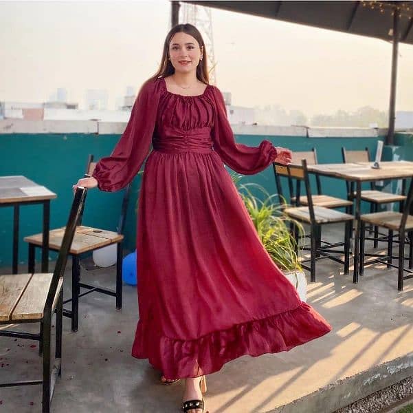 Maroon Silk Maxi Dress for Women 4