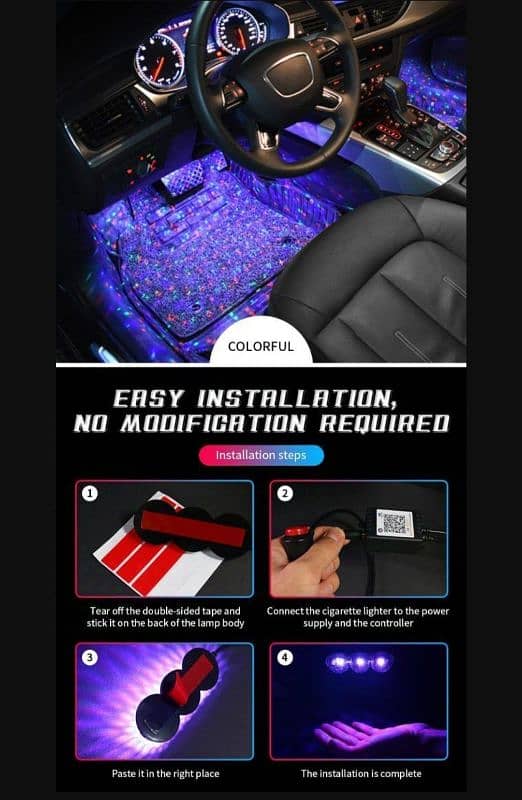 Car Interior MultiColor Lights Set of 4(Sensor,Voice,Remote) Available 2