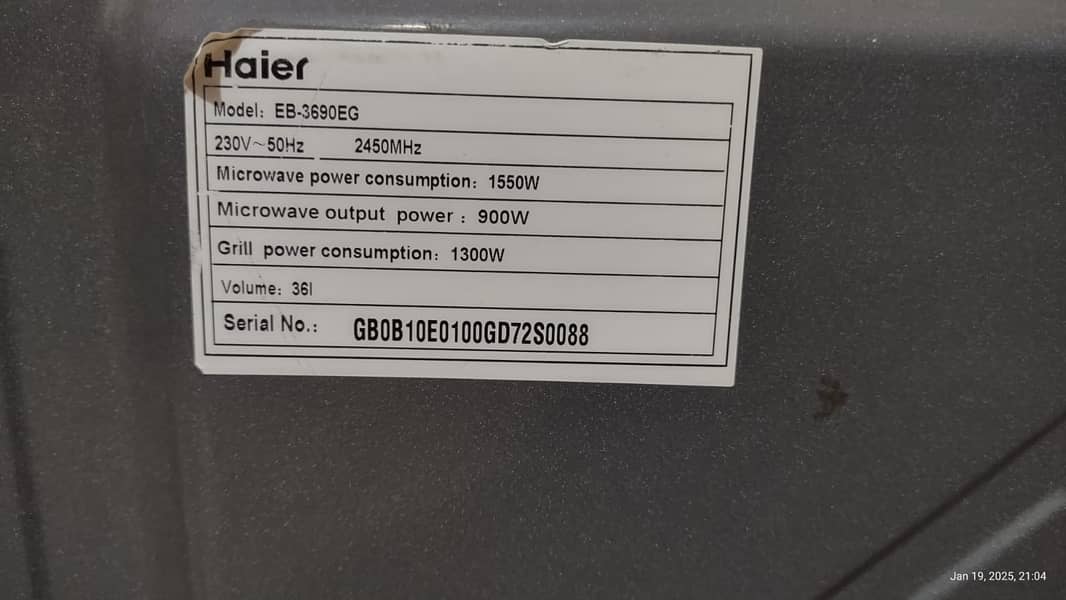 Haier Microwave oven Model EB-3690EG for sale 3