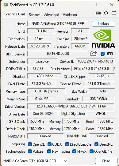 Gigabyte GeForce GTX 1660 SUPER OC 6G 5