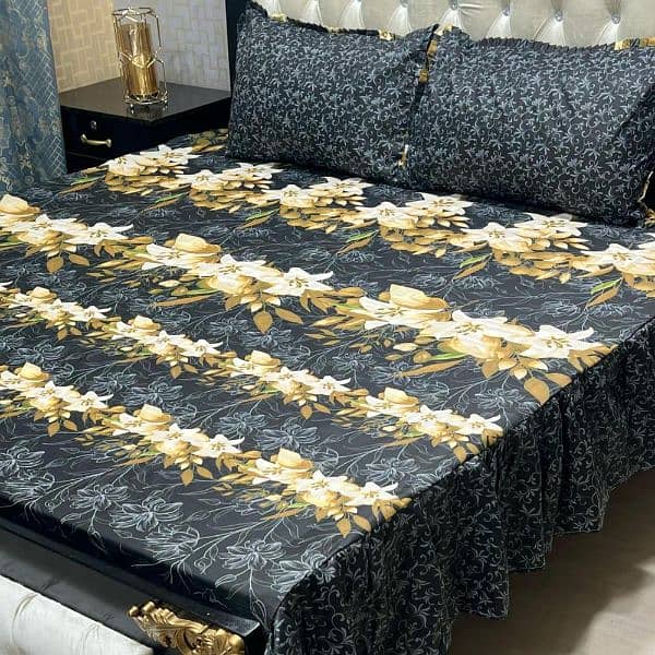 3 PCs cotton printed double bedsheets #free delivery 0