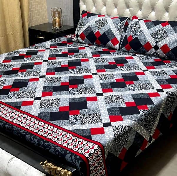 3 PCs cotton printed double bedsheets #free delivery 5