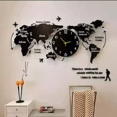 3d wooden world clock, world map,