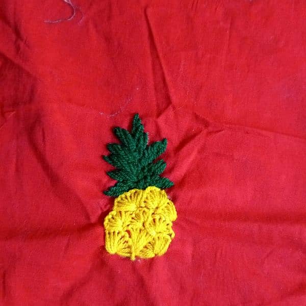 red shirt 5 Year girl with pineapple boti sleeves front bach simple 0