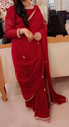 red chiffon saree