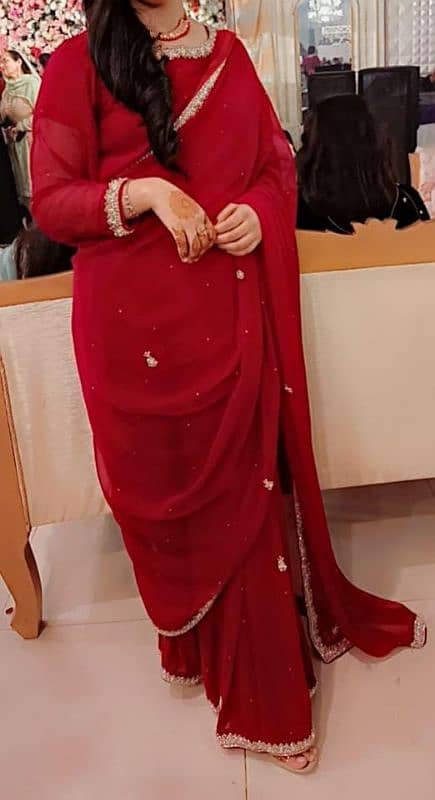 red chiffon saree 0