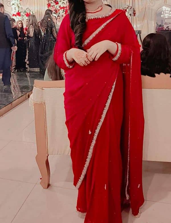 red chiffon saree 1