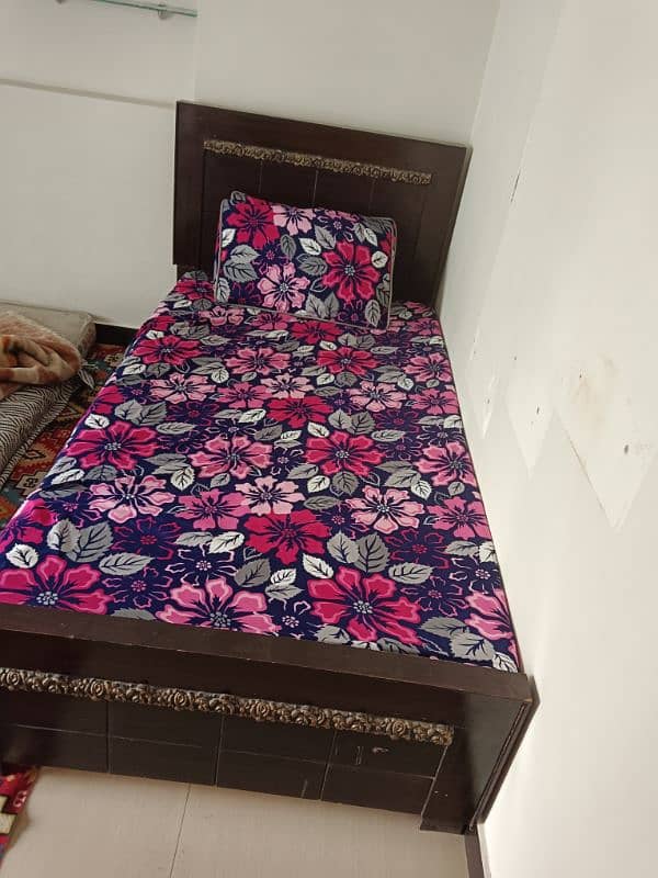 wooden single bed with mattress 2