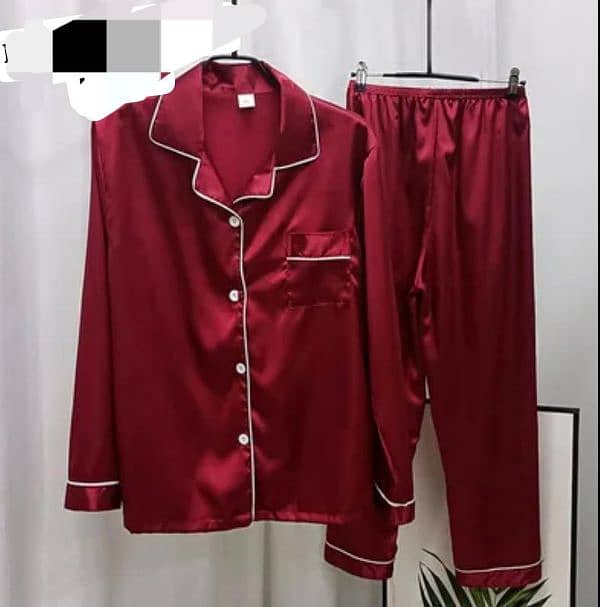 stylish two pcs maroon silk night suit. . woman stitched sleepwear 0