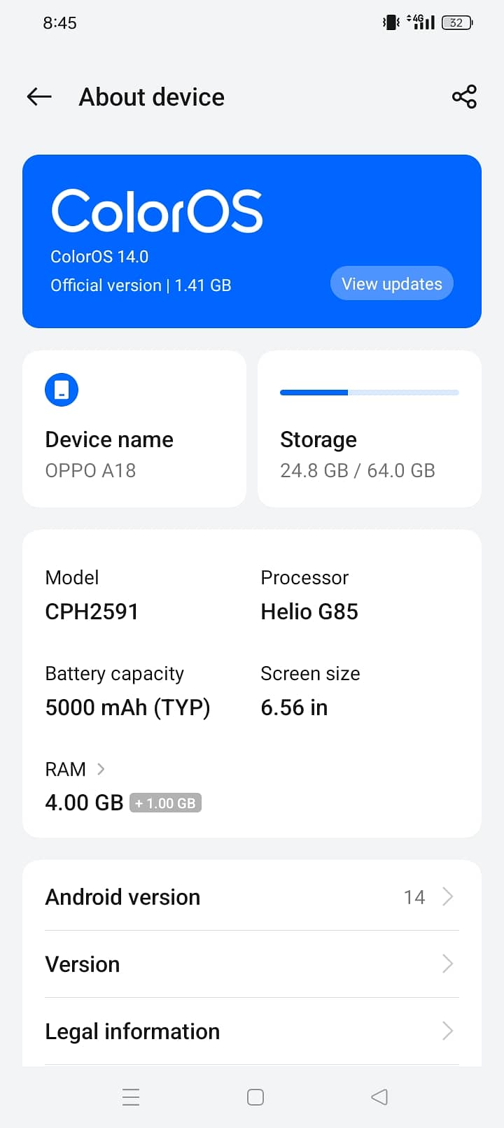 Oppo A18 4 64GB  good phone 1