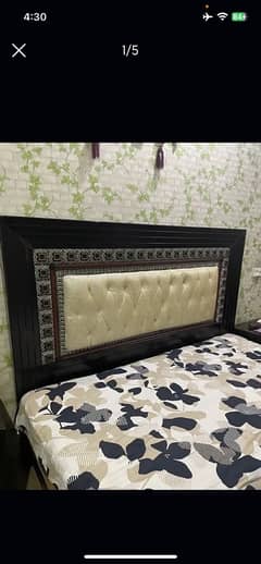 wooden king bed with back poshish