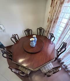 Octagon Shaped Dining Table with Revolving Round Center